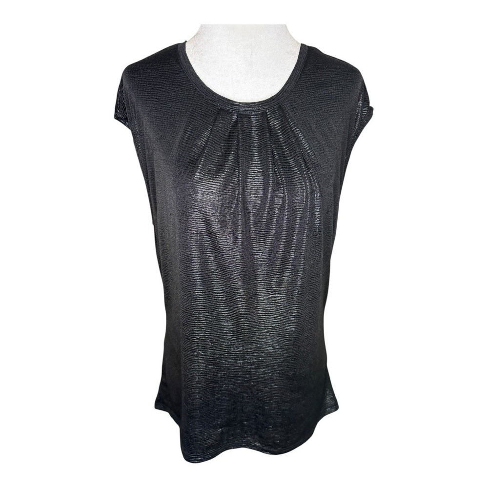 Liz Claiborne Career Top Petite Metallic Sparkle Blouse Black Petite Medium‎